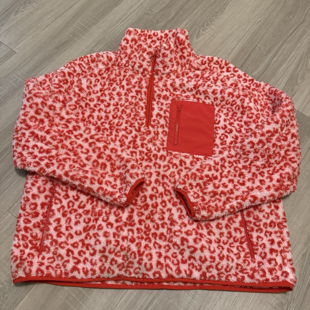 Cabana Women's Long Sleeve Oversized Orange Leopard Print Fleece Pullover XL